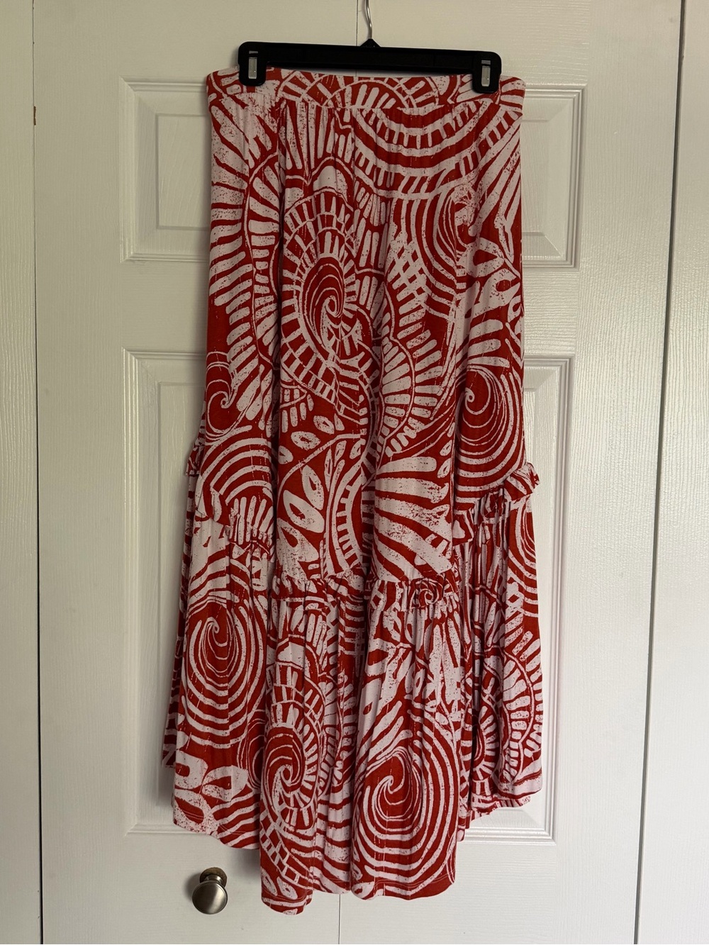 Orange & White Printed Tiered Maxi Skirt